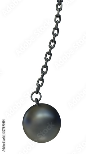 Wrecking ball with chain. Isolated on white background. 3D-rendering. 