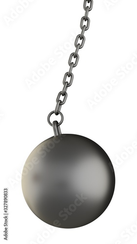 Wrecking ball with chain. Isolated on white background. 3D-rendering. 