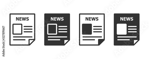 Newspaper icons in four different versions in a flat design