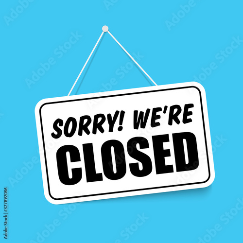 Sorry we are closed in signboard with a rope on transparent background. Vector