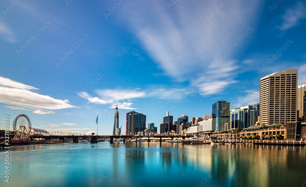Cityscape at Pier 26 and Darling Harbour in Sydney, Australia.