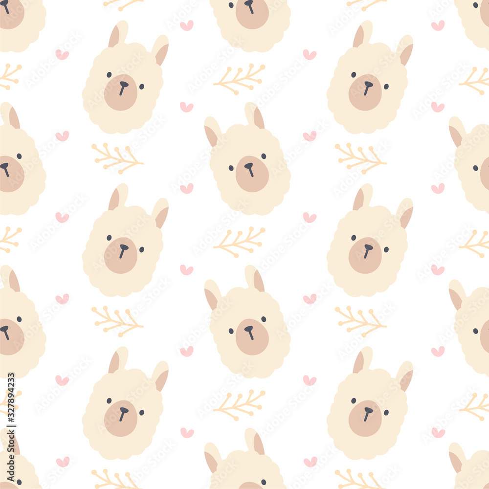 Cute llama seamless pattern background