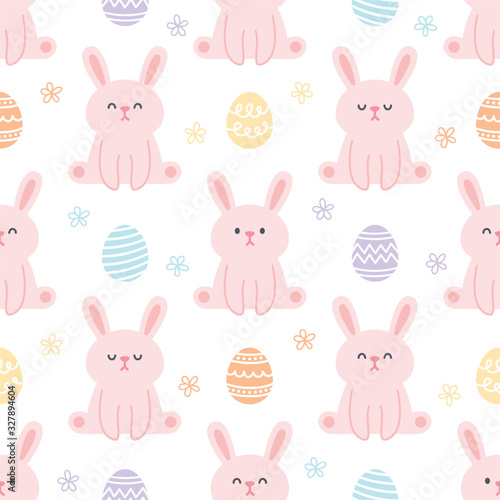 Rabbit and easter eggs seamless pattern background