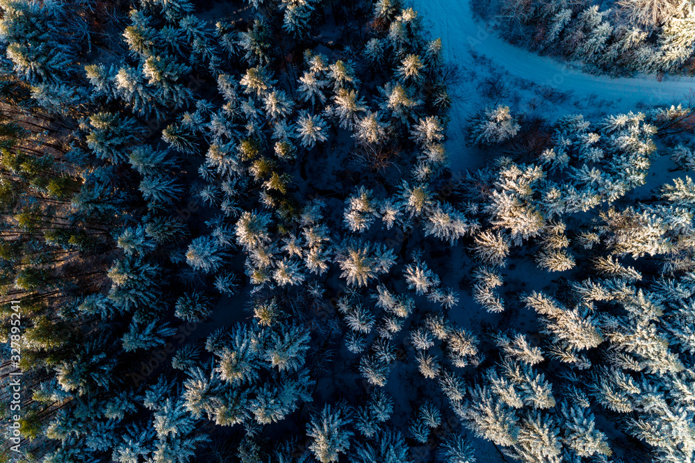 Obraz premium Aerial view on the mountain landscape in winter season.