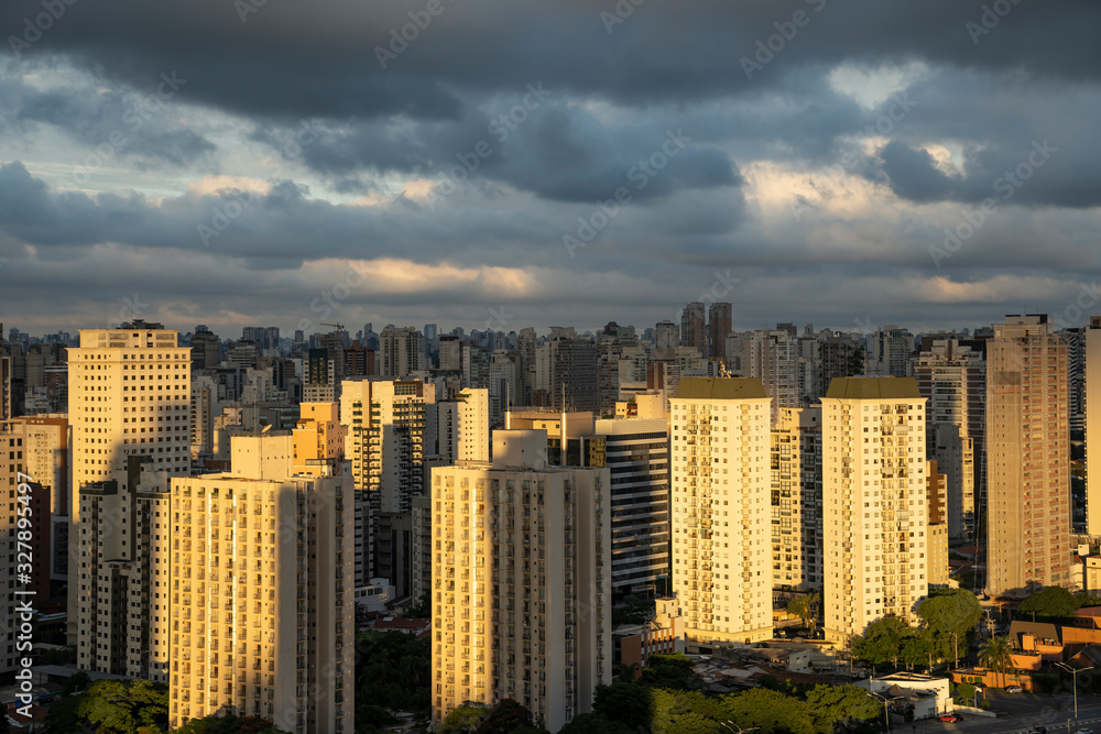 Beautiful sunset light in the big city. Sao Paulo city, Brazil. 