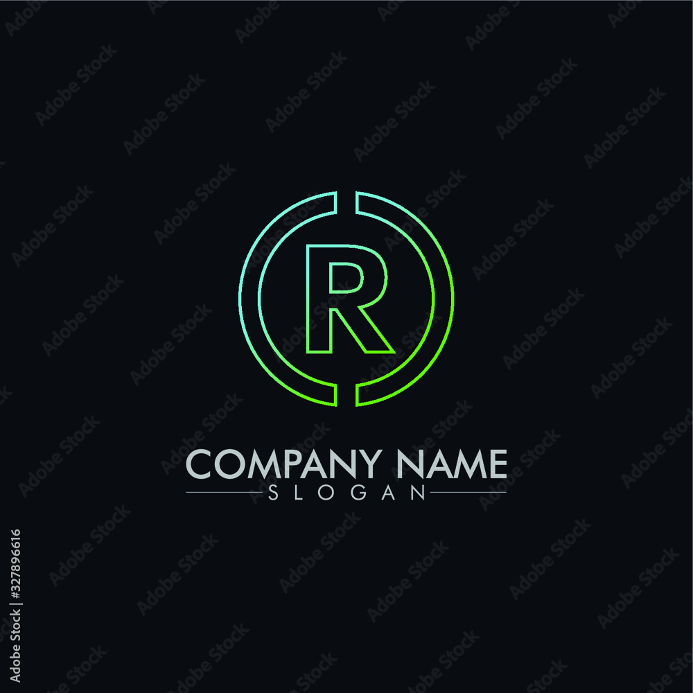 company logo vector of the letter R with line on dark background company logo vector of the letter R with line on dark background