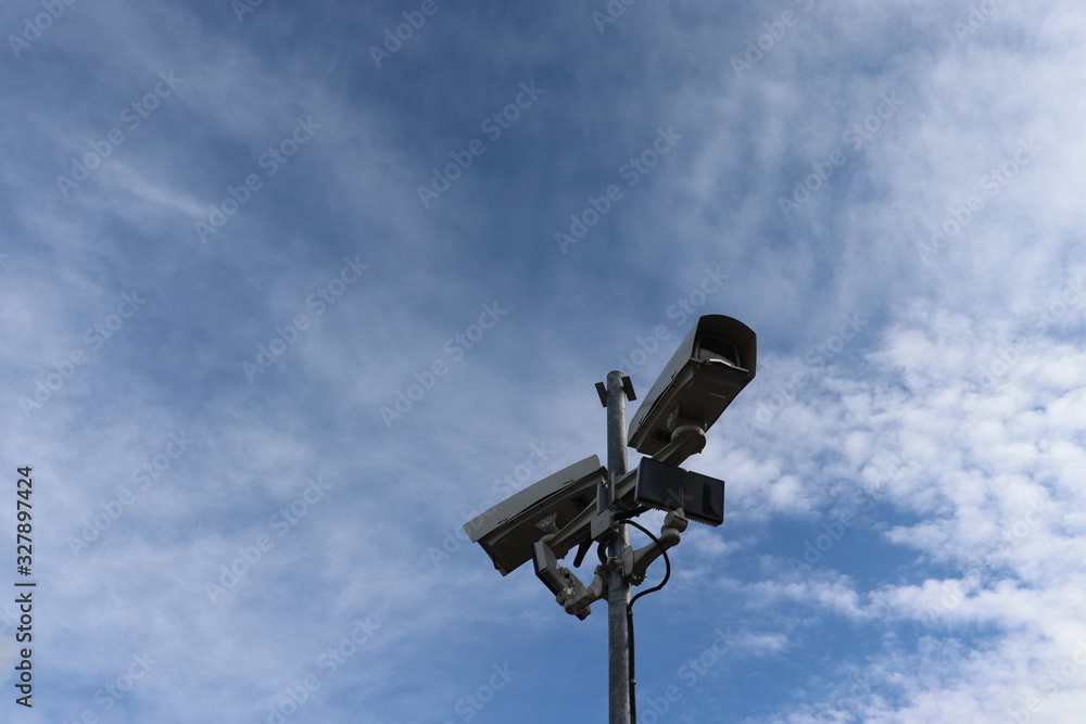 cctv camera under blue sky view cctv camera under blue sky view