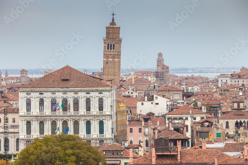 Aerial view of the typical Venice houses roofs and governament Palace, Italy photo