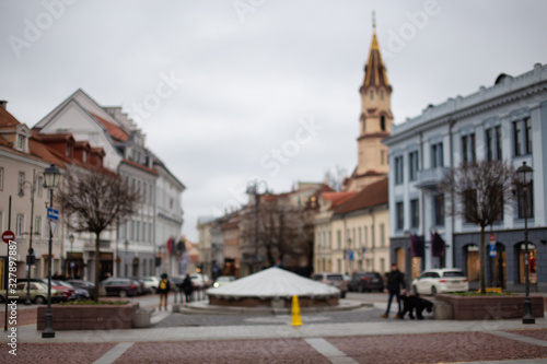 Blurred background of european city Vilnius old town