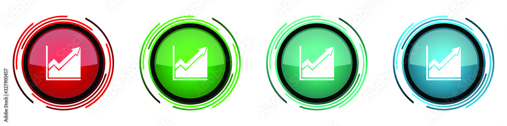 Histogram round glossy vector icons, set of buttons for webdesign, internet and mobile phone applications in four colors options isolated on white background Histogram round glossy vector icons, set of buttons for webdesign, internet and mobile phone applications in four colors options isolated on white background