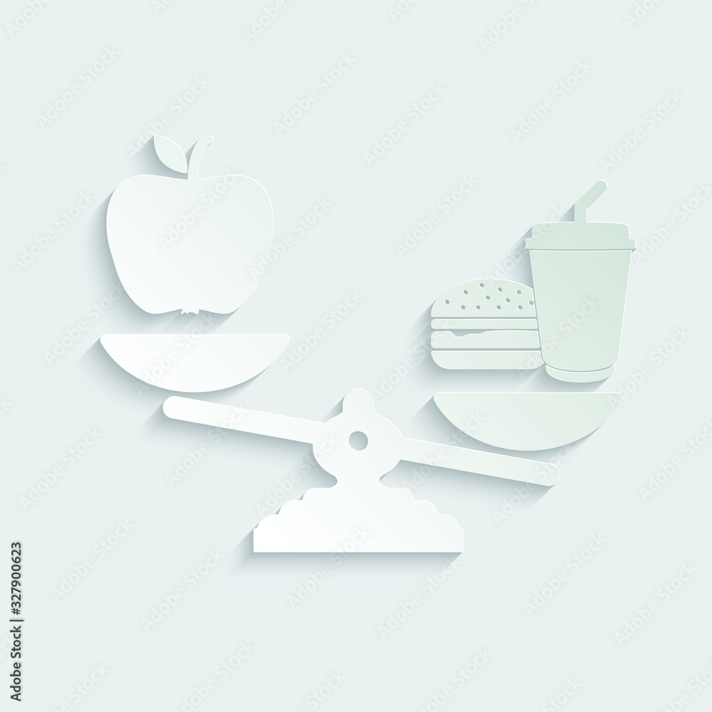 paper healthy food icon. vegan icon. Apple is better than fast food. 