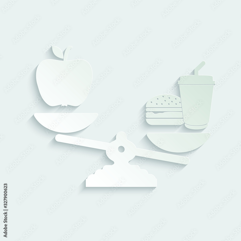 paper healthy food icon. vegan icon. Apple is better than fast food. paper healthy food icon. vegan icon. Apple is better than fast food.