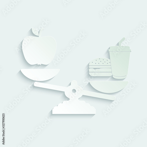 paper healthy food icon. vegan icon. Apple is better than fast food. 