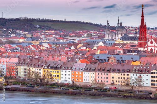 Wurzburg. Aerial city view at sunset.