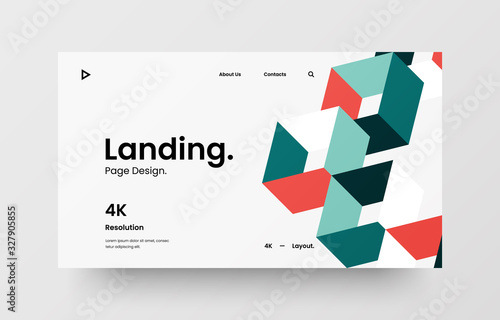 Creative horizontal website screen part for responsive web design project development. Abstract geometric pattern banner layout mock up. Corporate landing page block vector illustration template.