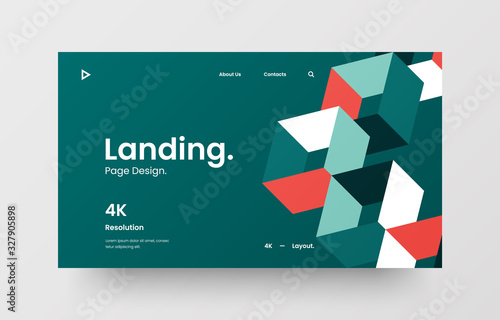 Creative horizontal website screen part for responsive web design project development. Abstract geometric pattern banner layout mock up. Corporate landing page block vector illustration template.