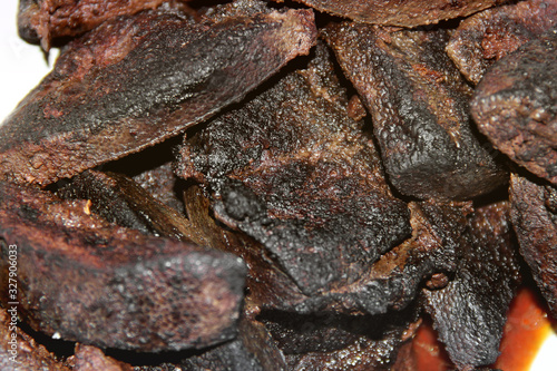 Background from food. Fried liver. Close up