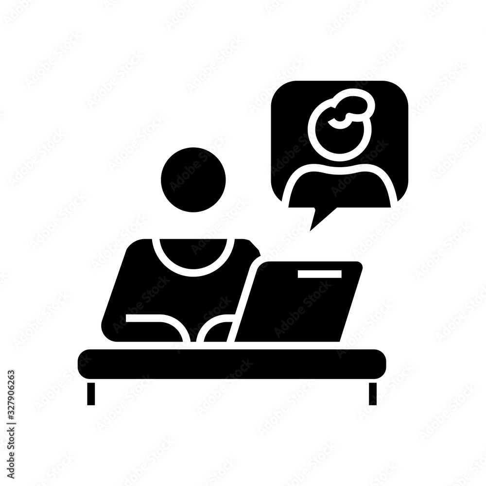 Online discussion black icon, concept illustration, vector flat symbol, glyph sign.