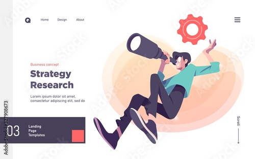 Research innovations and solutions. Presentation slide template or landing page website design. Business concept illustrations.
