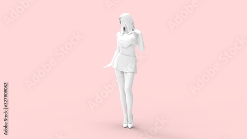 3D rendering of a sexy attractive woman posing on pink background