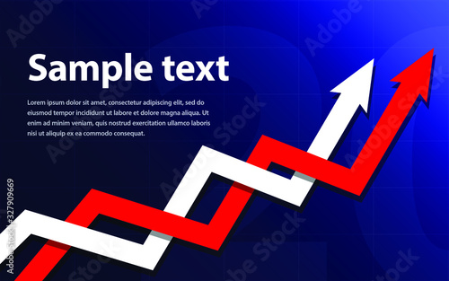 Forex two directed upwards intertwining lines of arrows on navy blue background. Vector eps