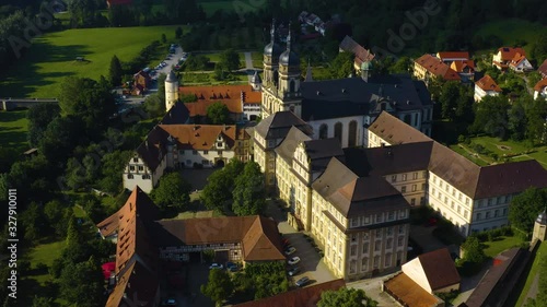 Aerial view of the monastery Schöntal in GermanyWide view with pan to the right from the side. photo