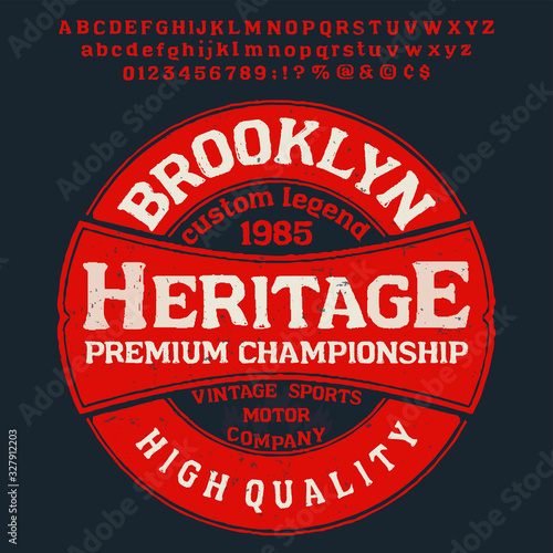 Emblem Motorcycle Collection .Decorative  serif font inspired by the Art Deco era.The font is perfect for  logo design. Letters, Numbers and Symbols. Vector Illustration.