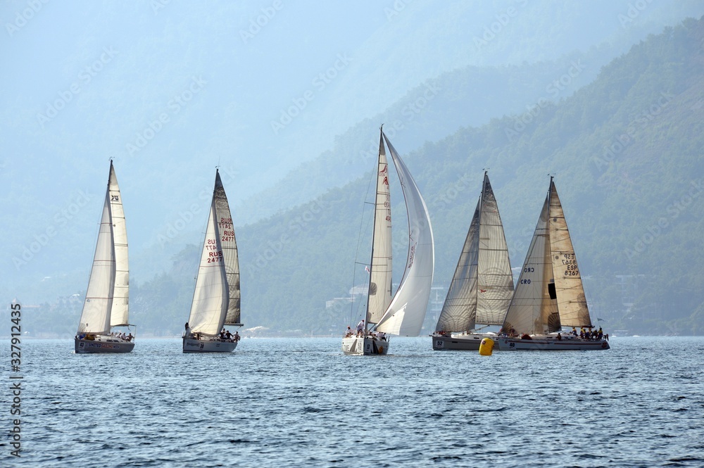 Fototapeta premium Yachts in the bay near the Turkish city of Marmaris