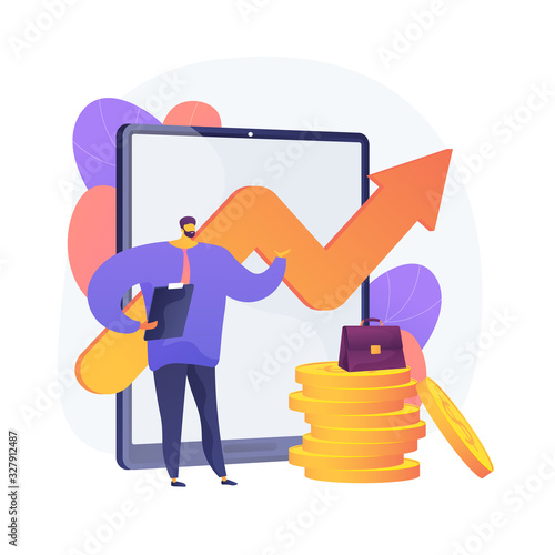Business growth strategy. Stable company development, income increase planning, enterprise promotion tactics. Top manager presents company profit report. Vector isolated concept metaphor illustration