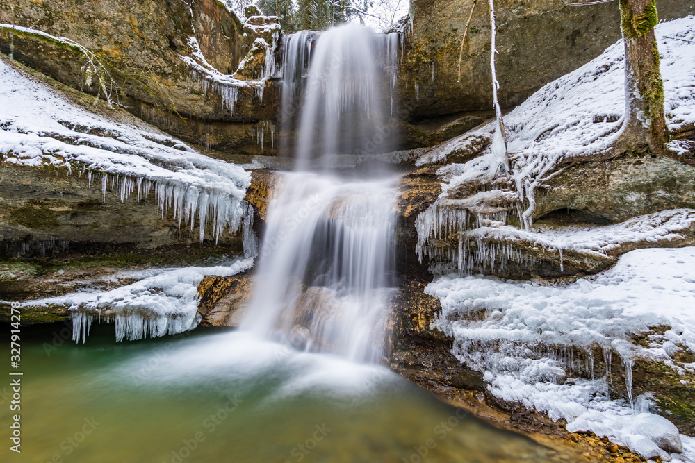 The beautifully icy Scheidegger waterfalls