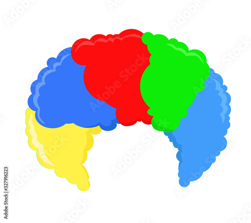 Fools day custome face accessories. Clown wig. 1 April Fools Day. Carnival mask. Isolated on white illustration.