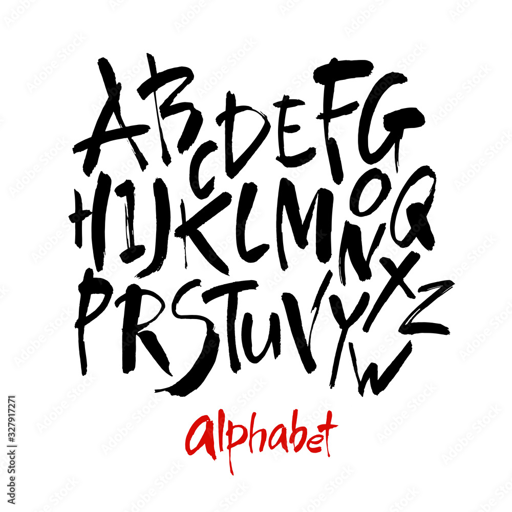 Vector Acrylic Brush Style Hand Drawn Alphabet Font. Calligraphy alphabet on a white background