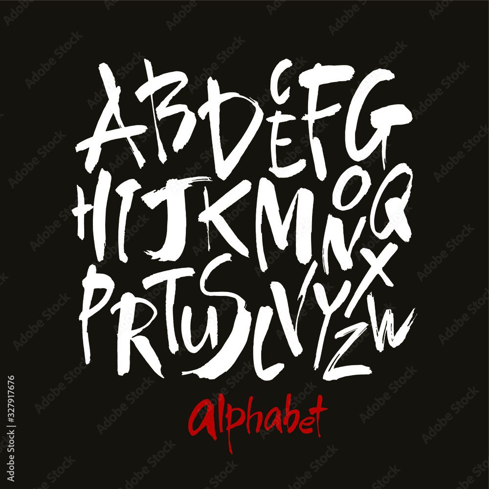 Vector Acrylic Brush Style Hand Drawn Alphabet Font. Calligraphy alphabet on a black background. Ink hand lettering. Vector Acrylic Brush Style Hand Drawn Alphabet Font. Calligraphy alphabet on a black background. Ink hand lettering.