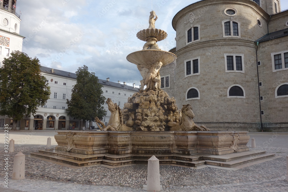 View of Salzburg city in Austria. The Residenzplatz