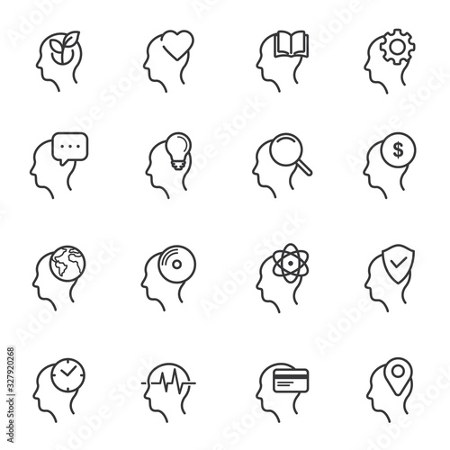 Thinking Heads line icons. Editable Stroke 