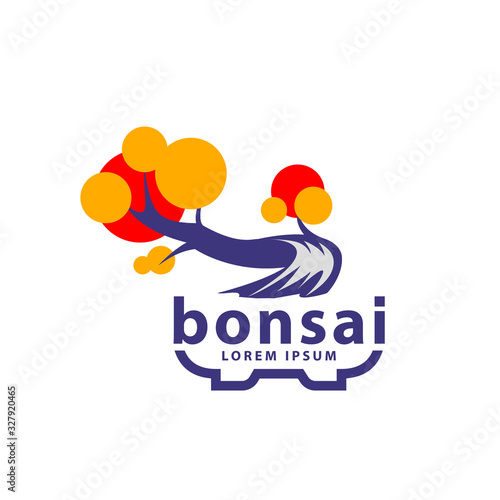 Bonsai tree and bonsai pot logo concept. Abstract autumn tree icon for Sharimiki Bonsai style illustration.