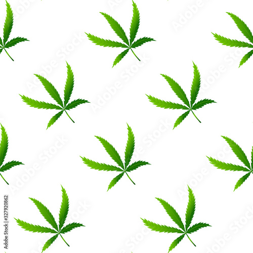 Seamless pattern with realistic cannabis leaf 