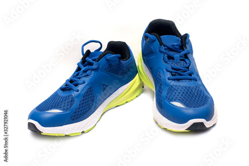 Blue sports shoes for walking and jogging, outdoor sports and in the gym. Comfortable blue sneakers