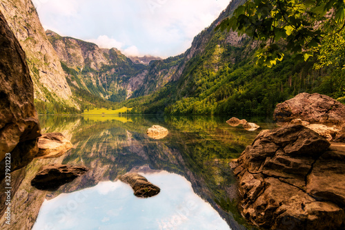 Berchtesgaden Koenigssee by day. The beautiful lake with mountains  framed. Landscape shot of the Alps and the lake