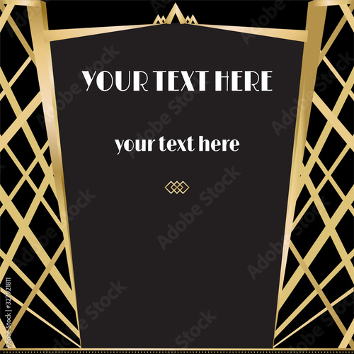 Art Deco page template, retro style for web and print, geometric retro pattern design with golden lines.