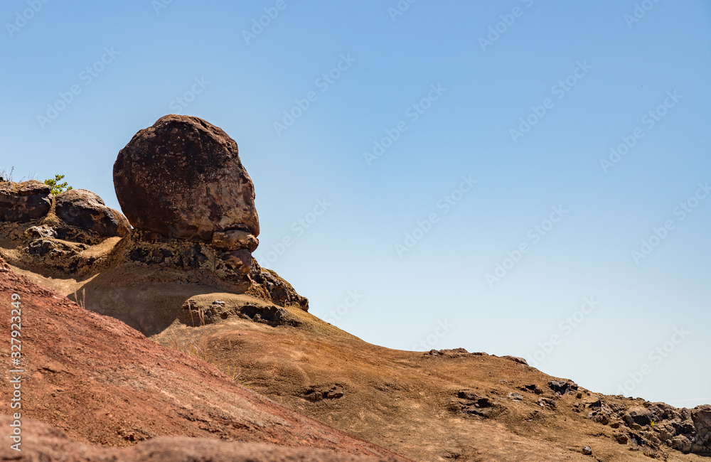 Large rock shaped like the face and head of a gorilla on the rim of Waimea canyon on Kauai Large rock shaped like the face and head of a gorilla on the rim of Waimea canyon on Kauai