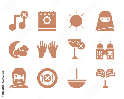 forbidden symbols and ramadan icons set, silhouette style