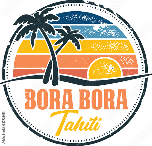 Vintage Bora Bora Tahiti Stamp Design