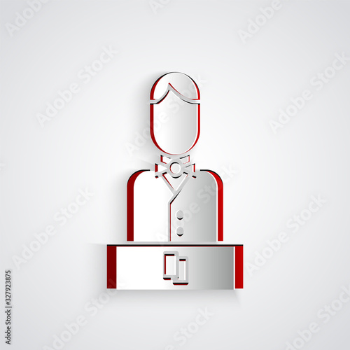 Paper cut Casino dealer icon isolated on grey background. Casino croupier. Paper art style. Vector Illustration