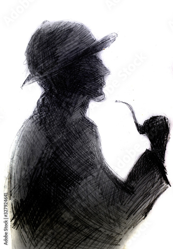 Foto Dark silhouette of man with a pipe