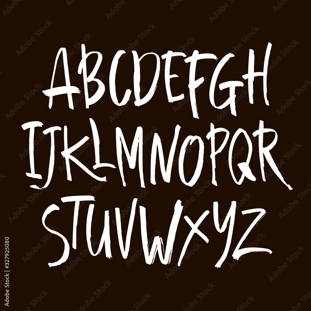 Vector Acrylic Brush Style Hand Drawn Alphabet Font. Calligraphy alphabet on a black background