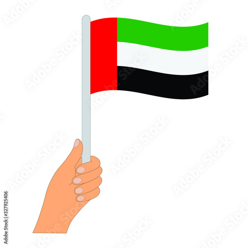 Flag of United arab emirates . Hand holding a United arab emirates flag - vector icon.