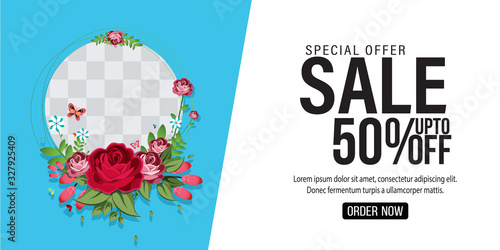 Women's day sale poster or banner for Mother's day holiday shop seasonal discount offer. Vector International Women's Day on 8 March design template of blue background