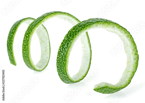 Isolated image of lime peel on a white background, front view.