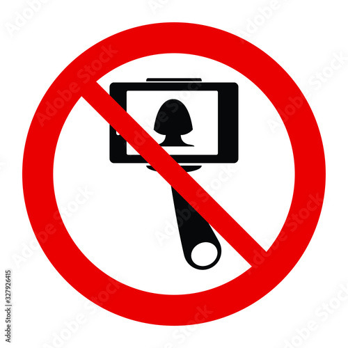 No selfie icon. prohibited sign.  No monopod icon. 
